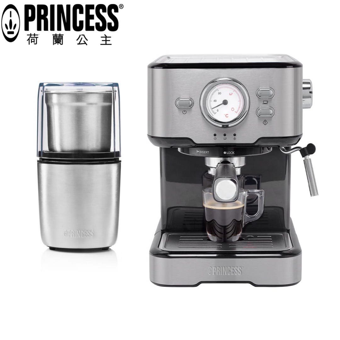 【PRINCESS 荷蘭公主】不鏽鋼義式濃縮咖啡機 249416 贈咖啡磨豆機 221041