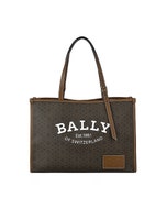 【BALLY】 CAILE燙印LOGO B字印花PVC牛皮飾邊釦飾肩背托特包(棕)
