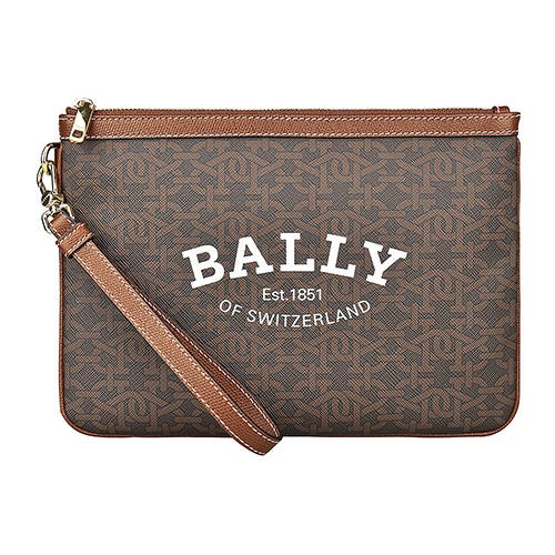 【BALLY】 CERTHE 白字LOGO B字印花TPU拉鍊手拿包(棕)