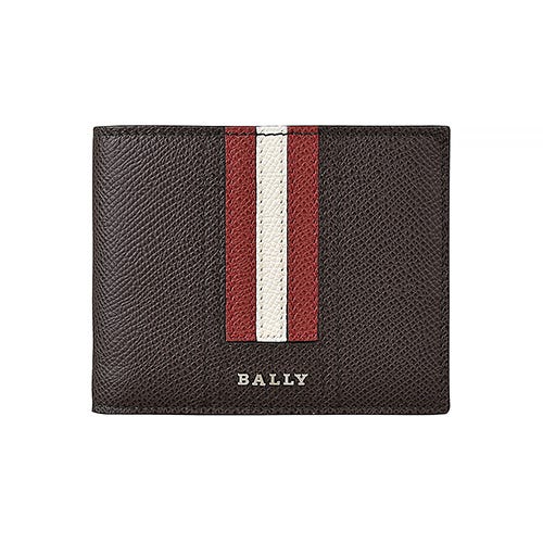 【BALLY】 TEVYE銀字LOGO牛皮紅白條紋6卡短夾(咖啡)