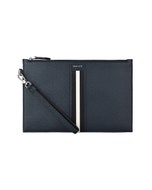 【BALLY】 TENERY銀字LOGO防刮牛皮拉鍊手拿包(深藍x黑白條紋)