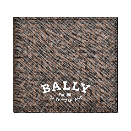 【BALLY】 Brasai白字LOGO雙B印花設計TPU 6卡對折短夾(棕)
