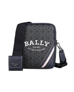 【BALLY】 Bhenn B-Monogram燙印白字LOGO藍白藍條紋設計PVC拼牛皮拉鍊斜背包(灰x霧藍)