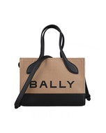 【BALLY】 BAR Keep On XS印花LOGO帆布拼牛皮設計釦式手提斜背包(沙黃x黑)