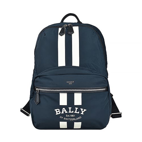 【BALLY】 FIXIE.STL 字母LOGO再生尼龍拉鍊斜背後背包(深藍)