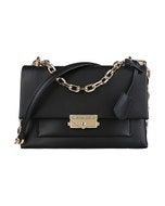 【MICHAEL KORS】 Cece 金屬LOGO植物皮革拼鍊帶釦式斜背包(中/黑)