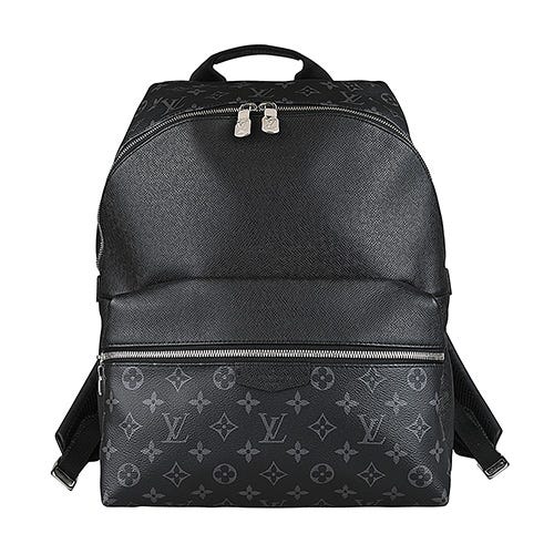 【LV】 M30230 Discovery PM 英文LOGO牛皮拼印花塗層帆布拉鍊後背包(小/黑x炭黑)