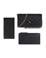 【LV】 M64064 FELICIE POCHETTE 滿版字母LOGO烙印牛皮釦式鍊帶三合一斜背包(黑)