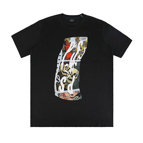 【PAUL SMITH】 簽字縮寫LOGO美式風格印花棉質短袖T恤(男款/黑)