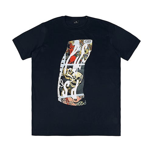 【PAUL SMITH】 簽字縮寫LOGO美式風格印花棉質短袖T恤(男款/深藍)
