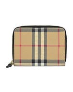 【BURBERRY】 內壓印LOGO格紋PVC內襯牛皮5卡拉鍊零錢包(典藏米)