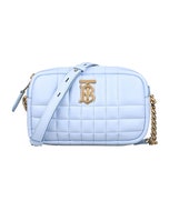【BURBERRY】 LOLA TB金屬LOGO羊皮絎縫方格拉鍊斜背包(迷你/月白藍)
