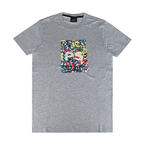 【PAUL SMITH】 白字PS LOGO彩色字母純棉短袖T恤(男款/灰x多色)