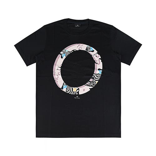 【PAUL SMITH】 簽字LOGO粉色立體PS圓圈搭斑馬PS純棉短袖T恤(男款/黑x多色)