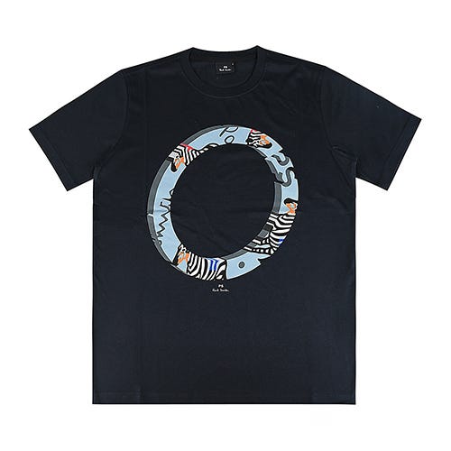 【PAUL SMITH】 簽字LOGO藍色立體PS圓圈搭斑馬PS純棉短袖T恤(男款/墨藍x多色)