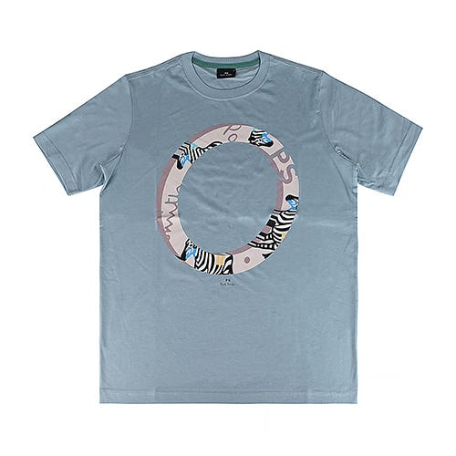 【PAUL SMITH】 簽字LOGO粉色立體PS圓圈搭斑馬PS純棉短袖T恤(男款/淺藍x多色)