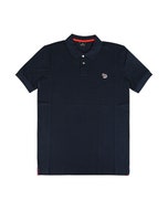 【PAUL SMITH】 草寫LOGO左胸鮮豔斑馬布標貼有機純棉珠地布POLO衫(男款/深藍x橘紅)