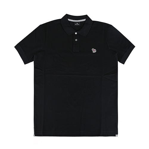 【PAUL SMITH】 草寫LOGO左胸鮮豔斑馬布標貼有機純棉珠地布POLO衫(男款/黑x灰)