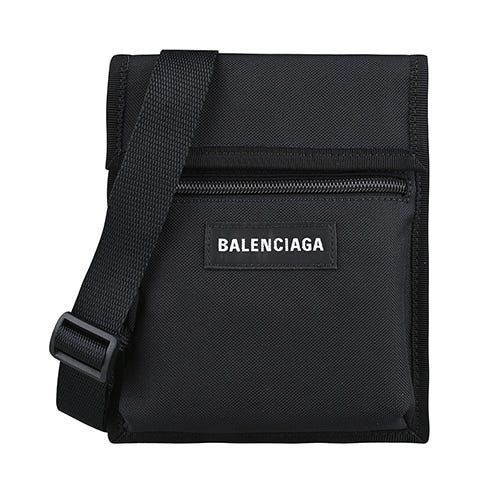 【BALENCIAGA】 Explorer 白字布章LOGO再生尼龍斜背包(黑)