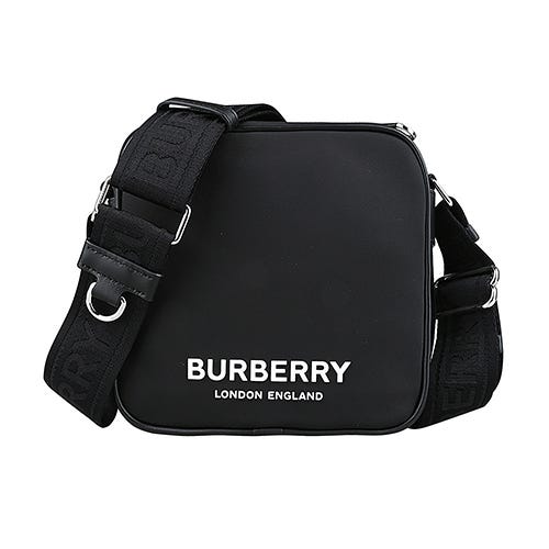 【BURBERRY】 SQUARE PADDY 燙印LOGO背帶壓印設計尼龍斜背包(黑)