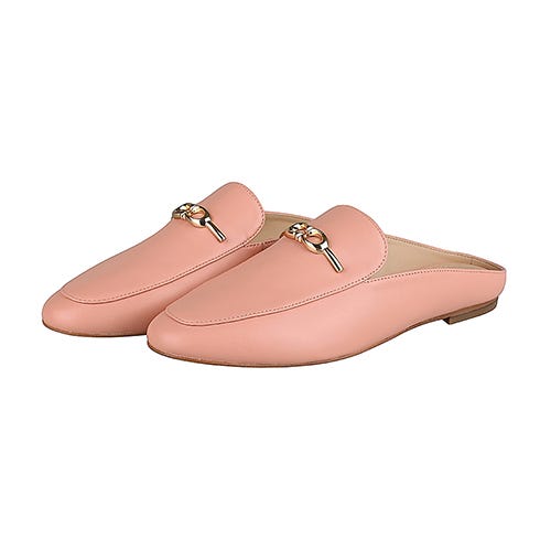【COACH】 SIENNA SLIDE 金字LOGO牛皮搭雙C金屬馬銜扣圓頭穆勒拖鞋(貝殼粉)