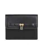 【MICHAEL KORS】 Hamilton Legacy 鎖頭金字LOGO牛皮2卡釦式卡片零錢包(黑)