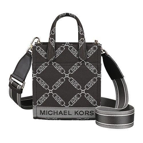 【MICHAEL KORS】 Gigi 針繡LOGO帆布菱格造型斜背包(特小號/巧克力x多色)