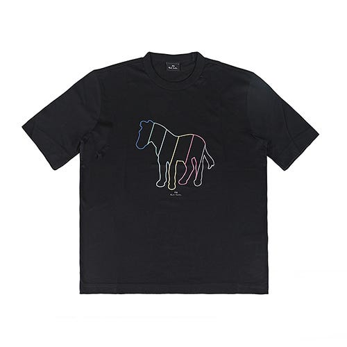 【PAUL SMITH】 草寫LOGO彩色線條斑馬圓領短袖T恤(男款/黑)