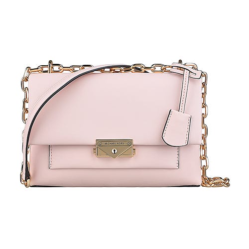 【MICHAEL KORS】 Cece 金屬刻印LOGO植物皮革按釦鏈帶斜背包(中/腮紅粉)