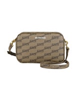 【BALENCIAGA】 壓印LOGO雙B斜紋設計印花拉鍊斜背相機包(小/米x褐)