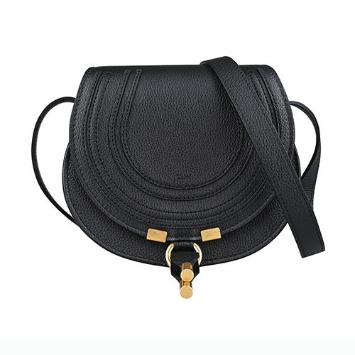 【CHLOE】 Marcie 烙印LOGO小牛皮金屬釦飾馬鞍包(小/黑)