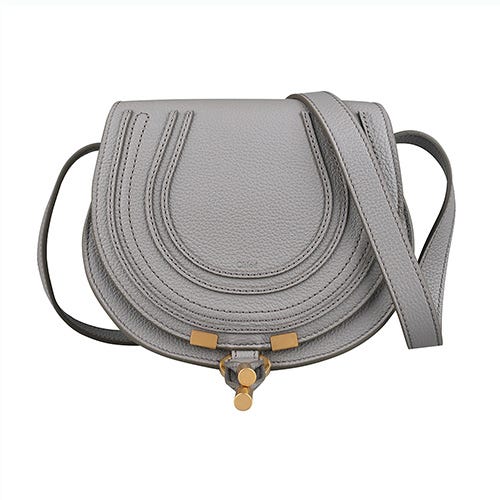 【CHLOE】 Marcie 烙印LOGO小牛皮金屬釦飾馬鞍包(小/灰)