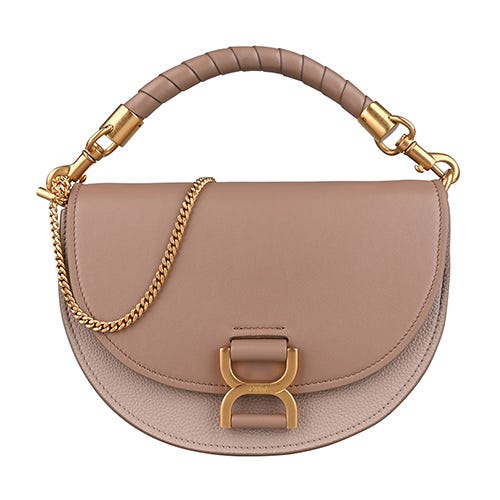 【CHLOE】 Marcie 雷刻LOGO小牛皮拼接小羊皮吸扣斜背包(奶茶)