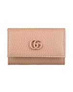 【GUCCI】GG Marmont 塗層G字LOGO牛皮6孔銀鉤鑰匙包(蓮花粉)