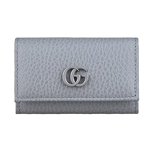 【GUCCI】 GG Marmont 塗層G字LOGO牛皮6孔銀鉤鑰匙包(淺灰藍)