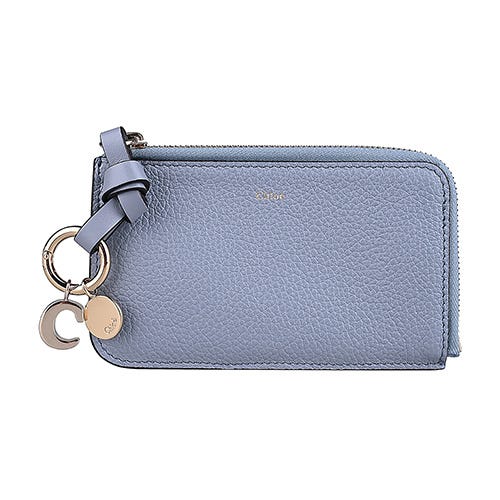 【CHLOE】 Alphabe 燙印LOGO小牛皮搭C字金屬釦飾4卡拉鏈零錢包(暴風雨藍)