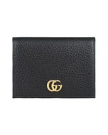 【GUCCI】 雙G金屬LOGO小牛皮4卡按釦掀蓋零錢短夾(黑)