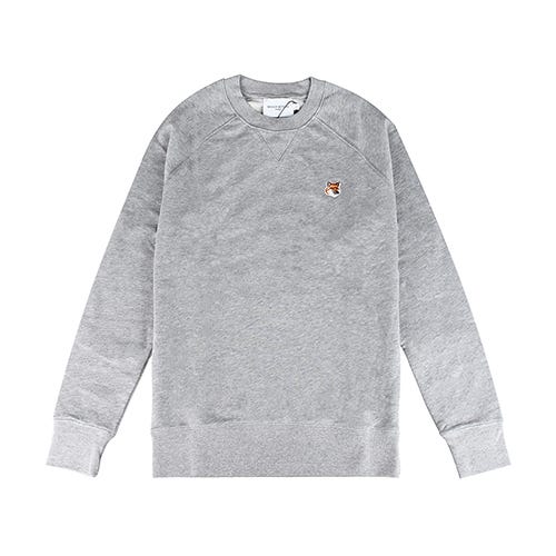 【Maison Kitsuné】 布標貼LOGO狐狸頭造型純棉插肩長袖T恤(男款/灰)