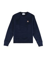 【Maison Kitsuné】 布標貼LOGO狐狸頭造型純棉插肩長袖T恤(女款/海軍藍)