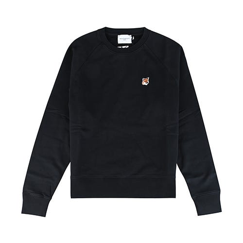 【Maison Kitsuné】 布標貼LOGO狐狸頭造型純棉插肩長袖T恤(女款/黑)