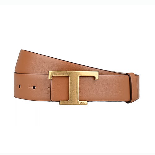 【TOD'S】 T Timeless 刻印T字LOGO牛皮搭金屬扣式皮帶(寬版/鹿褐)
