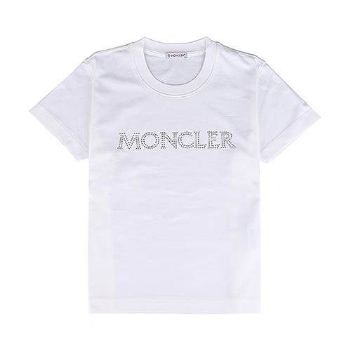 【MONCLER】 字母LOGO水晶鑽鑲飾純棉修身短袖T恤(女款/白)