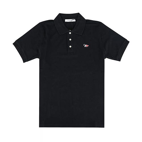 【Maison Kitsuné】 小狐狸LOGO法國旗幟配色純棉短袖POLO衫(男款/黑)