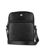 【MONTBLANC 萬寶龍】匠心系列 內印字LOGO十字紋牛皮斜背郵差包(迷你/黑)