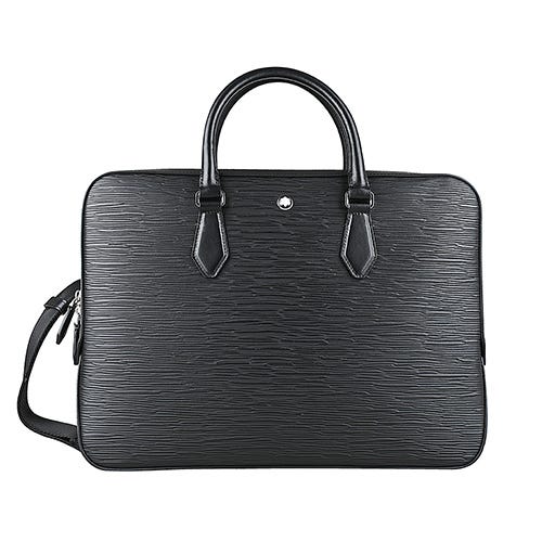 【MONTBLANC 萬寶龍】4810系列 皮革印字LOGO牛皮樹皮圖案薄型公事包(黑)