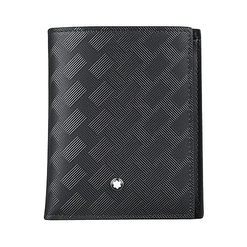 【MONTBLANC 萬寶龍】風尚系列3.0 內壓印LOGO印花牛皮6卡式袖珍型壓釦短夾(黑)