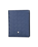 【MONTBLANC 萬寶龍】風尚系列3.0 內壓印LOGO印花牛皮壓釦式6卡式短夾(藍)