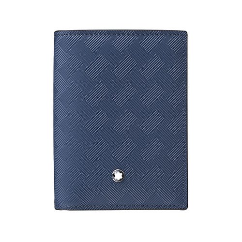 【MONTBLANC 萬寶龍】風尚系列3.0 內壓印LOGO印花牛皮4卡式卡夾(藍)