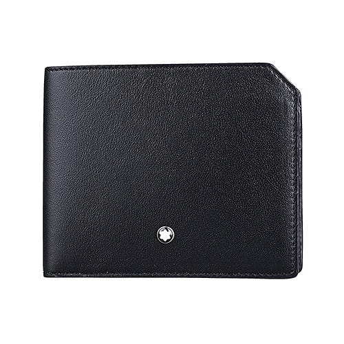 【MONTBLANC 萬寶龍】大班系列 內壓印LOGO小牛皮對開式多功能6卡式短夾(黑)
