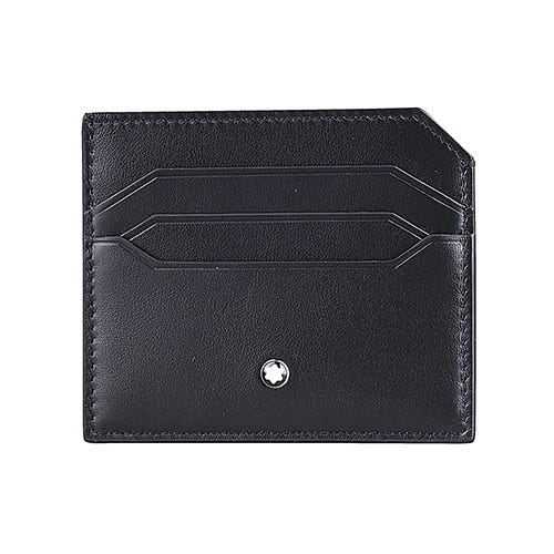 【MONTBLANC 萬寶龍】SOFT系列 壓印LOGO小牛皮6卡式名片證件卡夾(黑)